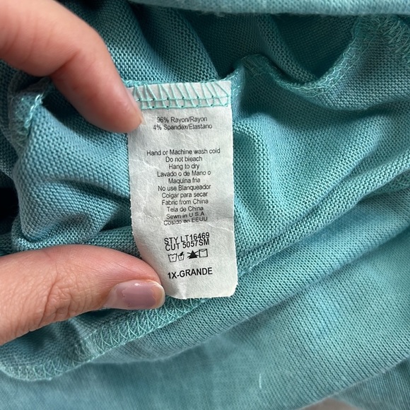 Libian Long Sleeve Shirt Sweater Blouse Love Rhinestone Blue Womens Size 1X - Picture 6 of 8